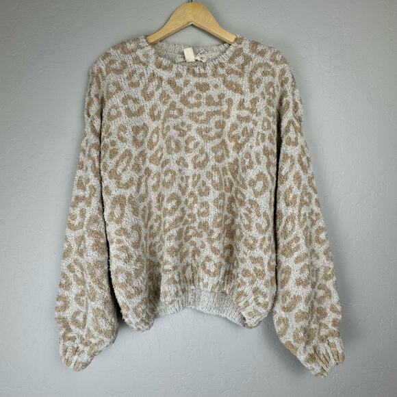 Saltwater Luxe Soft Short Eyelash Knit Sweater Sz Large Cheetah Cozy Lounge NWT - Picture 13 of 15